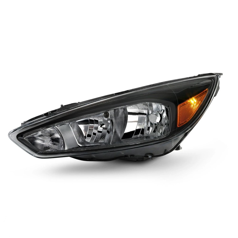 Halogen Headlight For 2015-2018 Ford Focus Black Bezel w/ Bulbs Driver Left Side