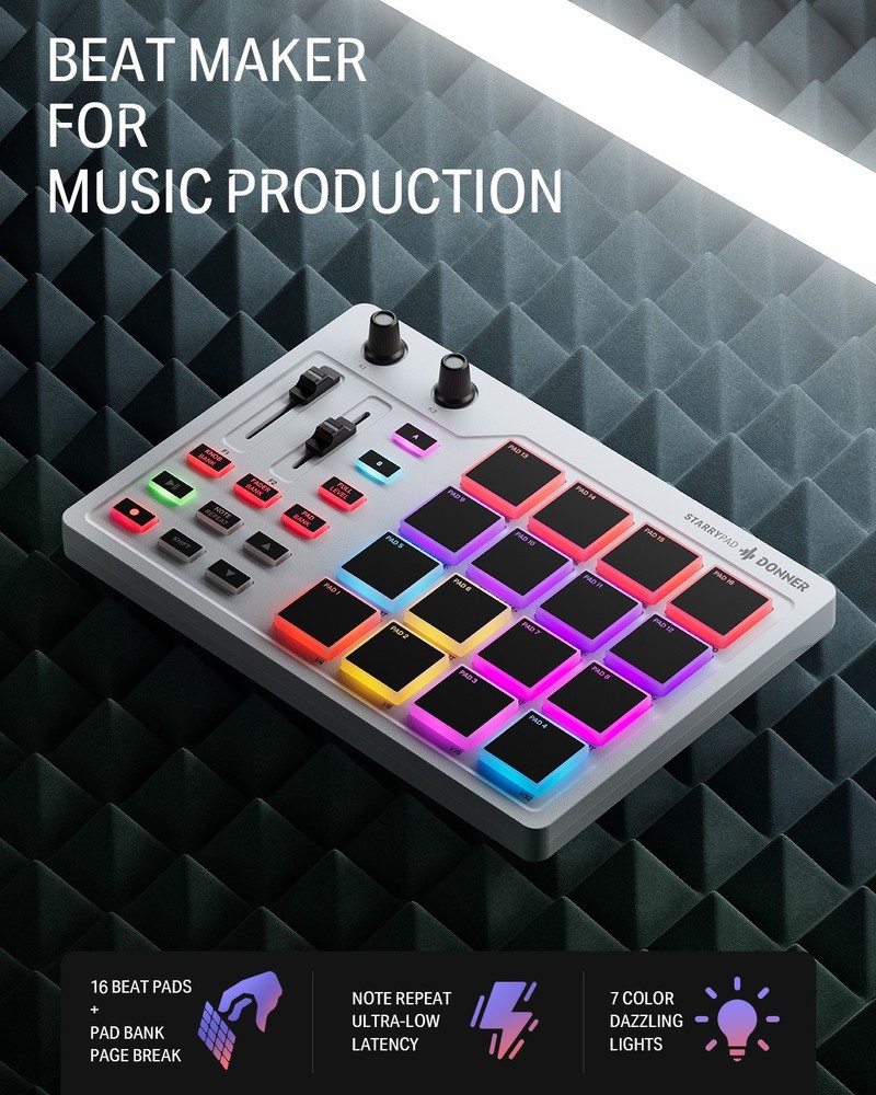 Donner STARRYPAD Professional MIDI Drum Machine 16 Beat Pads USB Controller