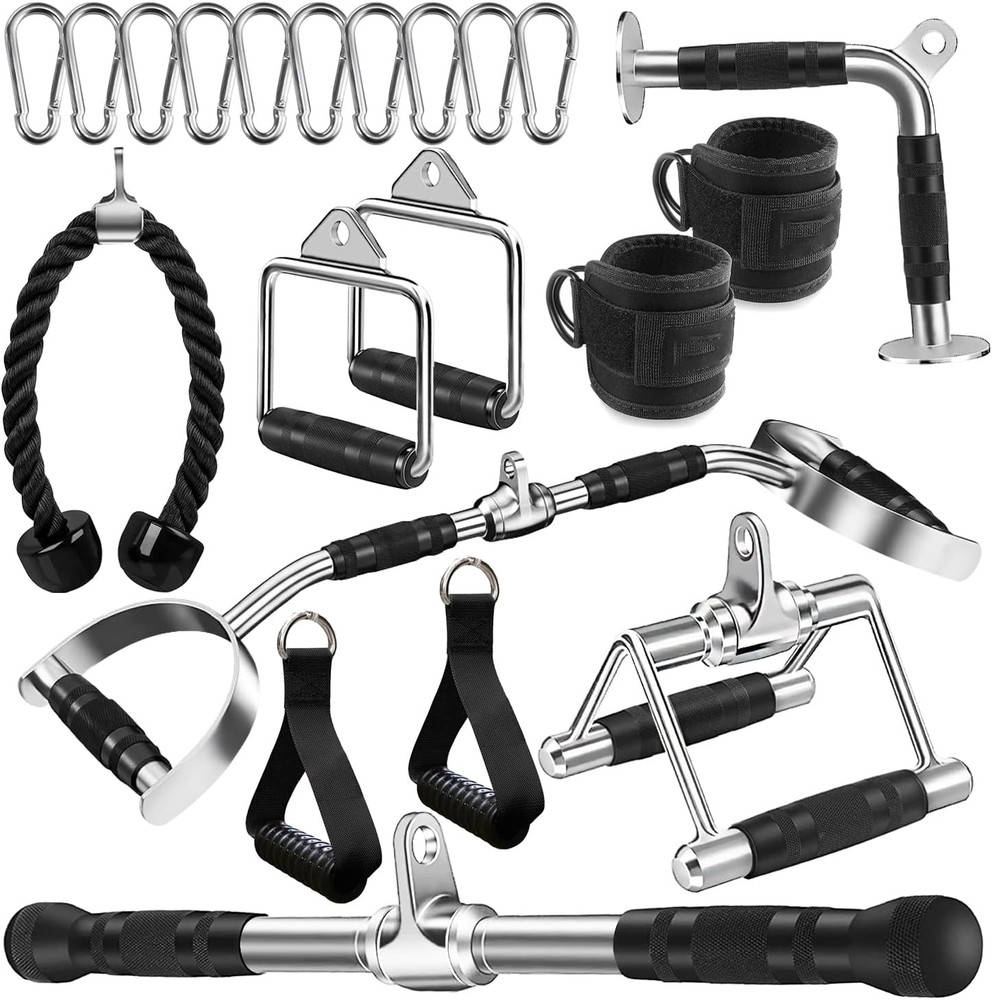 Solid Steel Cable Attachments for Gym Set with Wide Grip LAT Pull down Bar, LAT