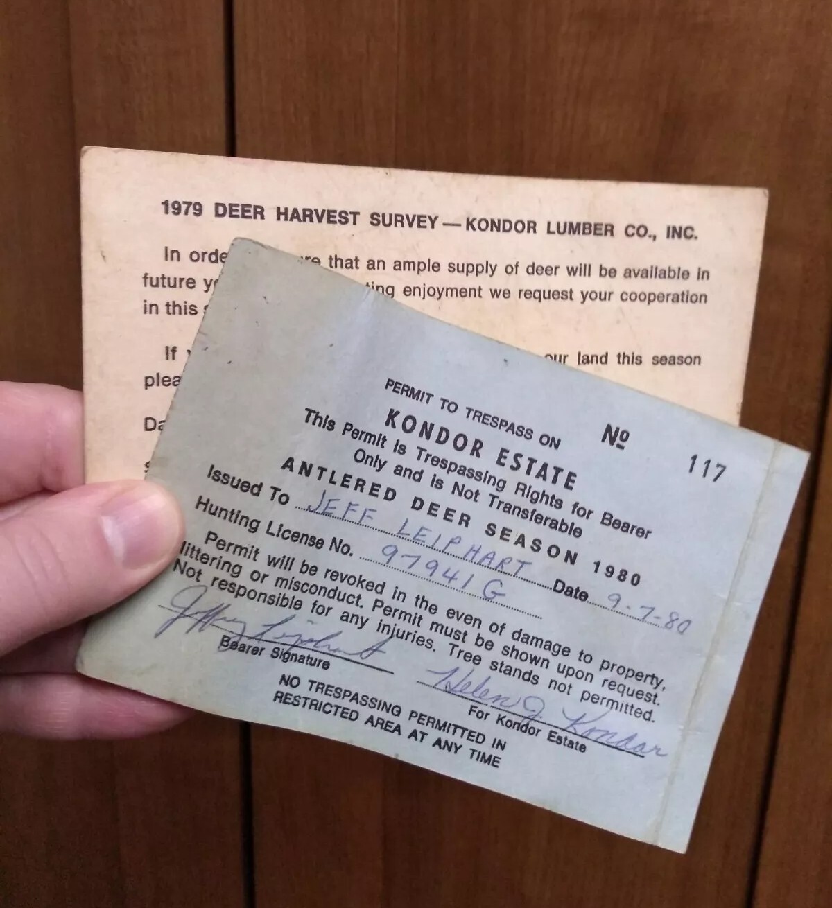 vintage hunting permit lot KONDOR estate 1980 trespassing antlered deer York Pa