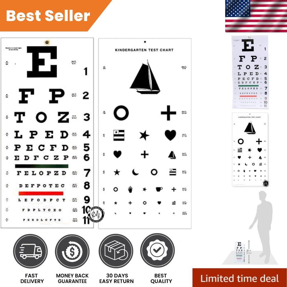 Visual Acuity  Charts - 2-Pack Snellen & Kindergarten Eye Charts, 20ft Usage