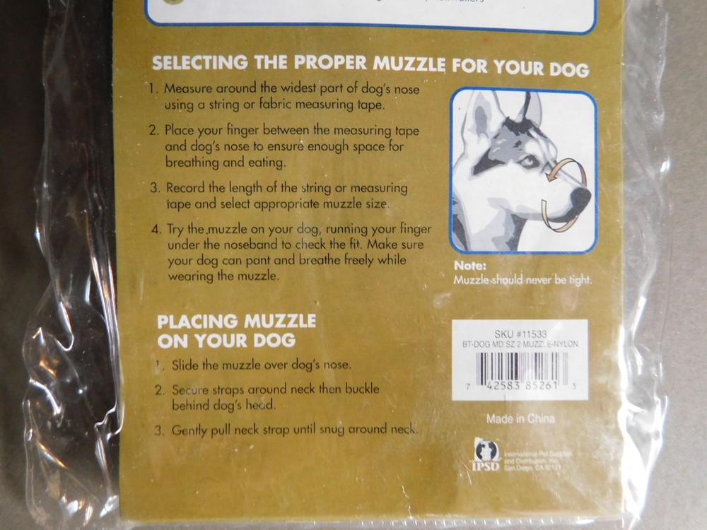 Nylon Dog Muzzle : Basic Training Size 2 (5.5-5.75") - Strong, allows drinking