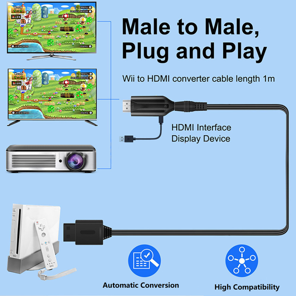 NEW USB Cable Wire Durable Replacement For WII to HDMI Converter Adapter