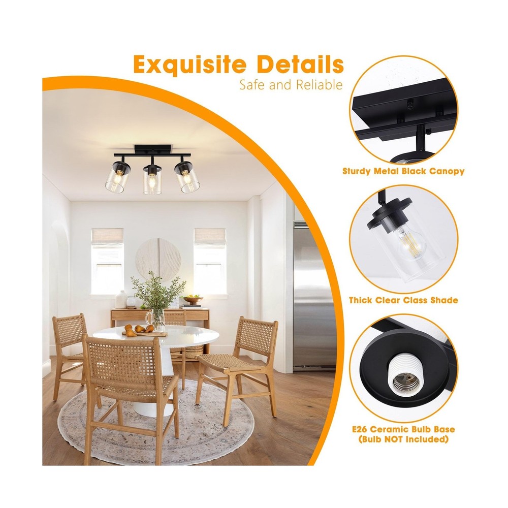 FadimiKoo 3-Lights Semi Flush Mount Ceiling Light, Adjustable Kitchen Light F...