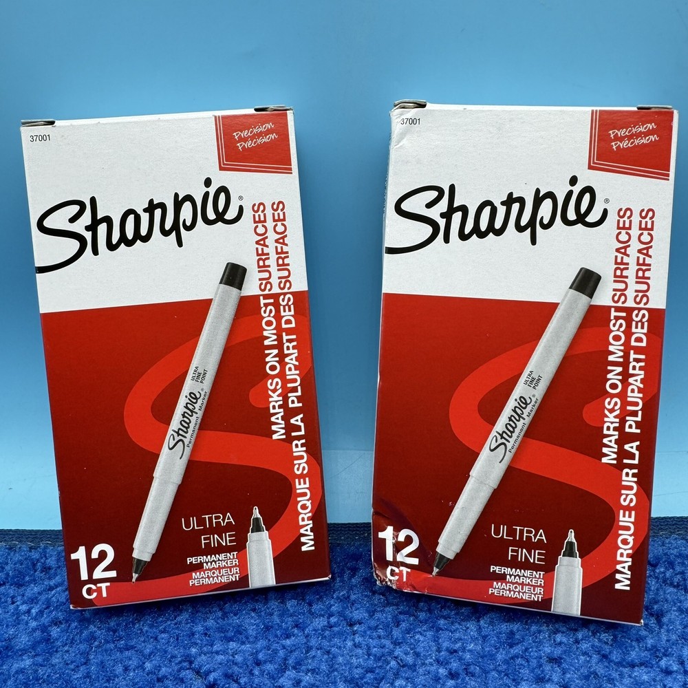 2x Permanent Markers, Ultra Fine Point, Black, 12 Count