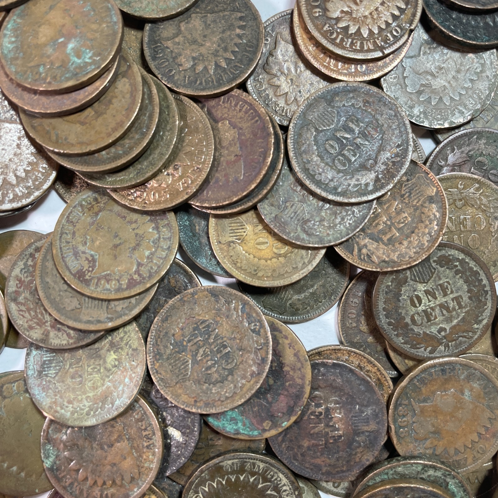 Roll of 50 Heavily Circulated/Cull Indian Head Cent Coins 1900-1909 #34822