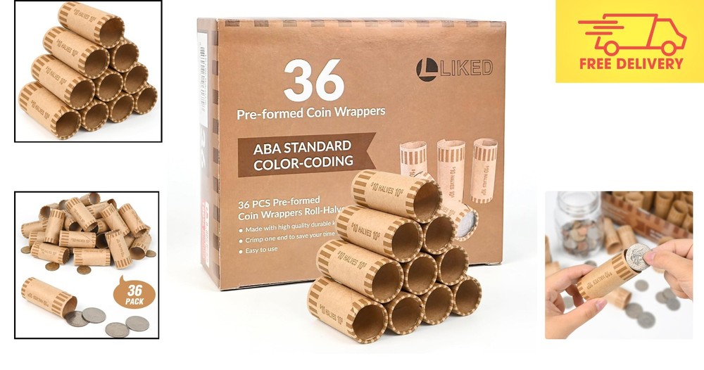 Durable 36 PCS Preformed Coin Wrappers - Ideal for Half Dollar Storage Solutions