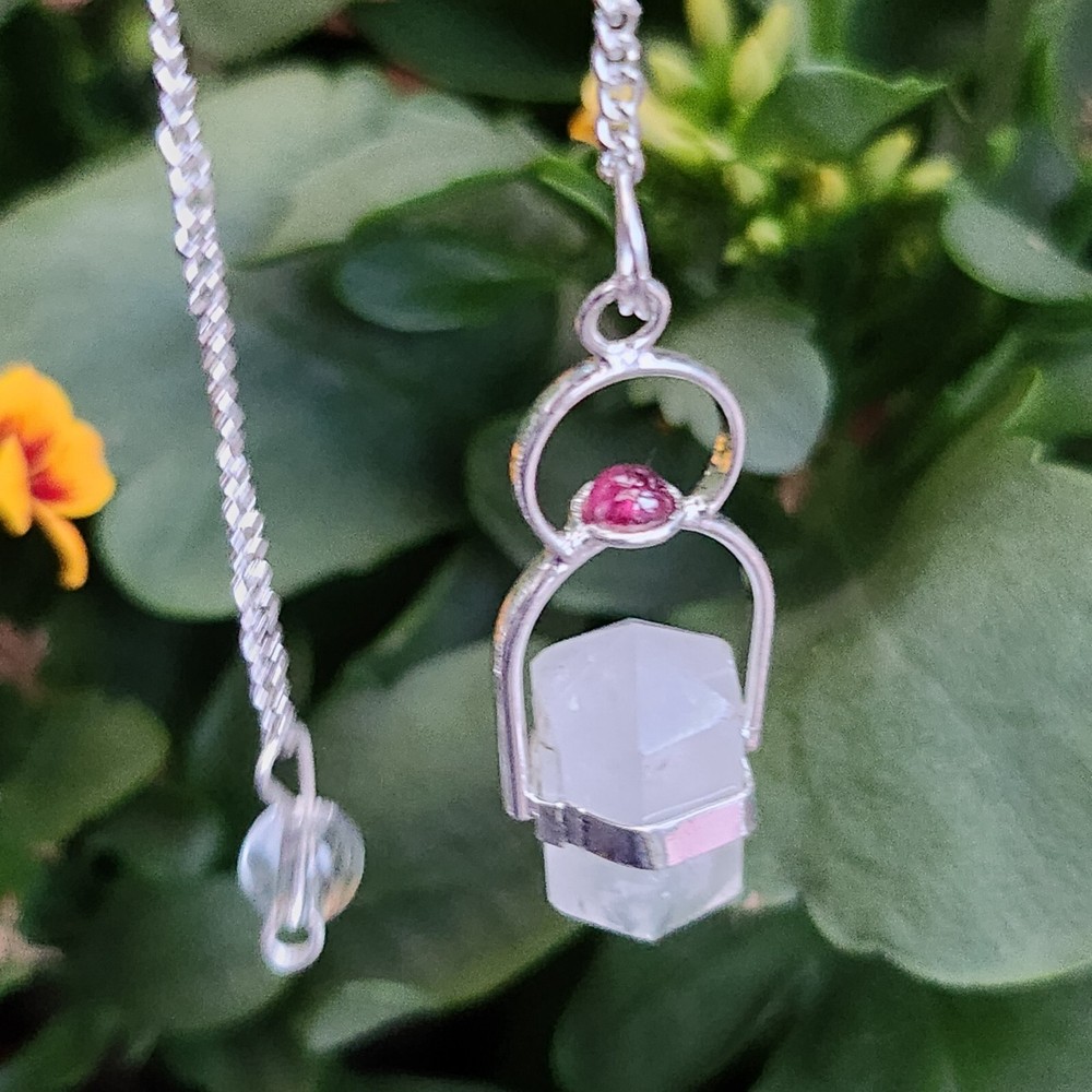 Pendulum Crystal Herkimer Diamond Garnet Double Terminated Gem Divination & Bag