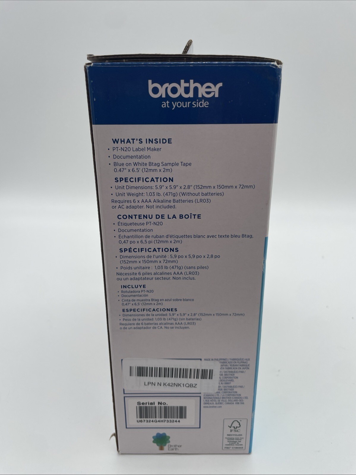 Brother P-Touch PT-N20 Personal Desktop Label Maker Portable B TAG TAPE FREE SHP