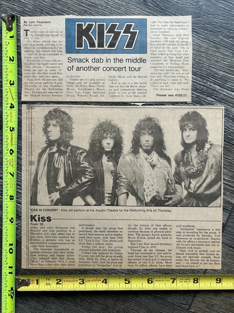 KISS Concert Clipping Animalize Tour Aladdin Theatre Las Vegas '85 Vintage Kiss