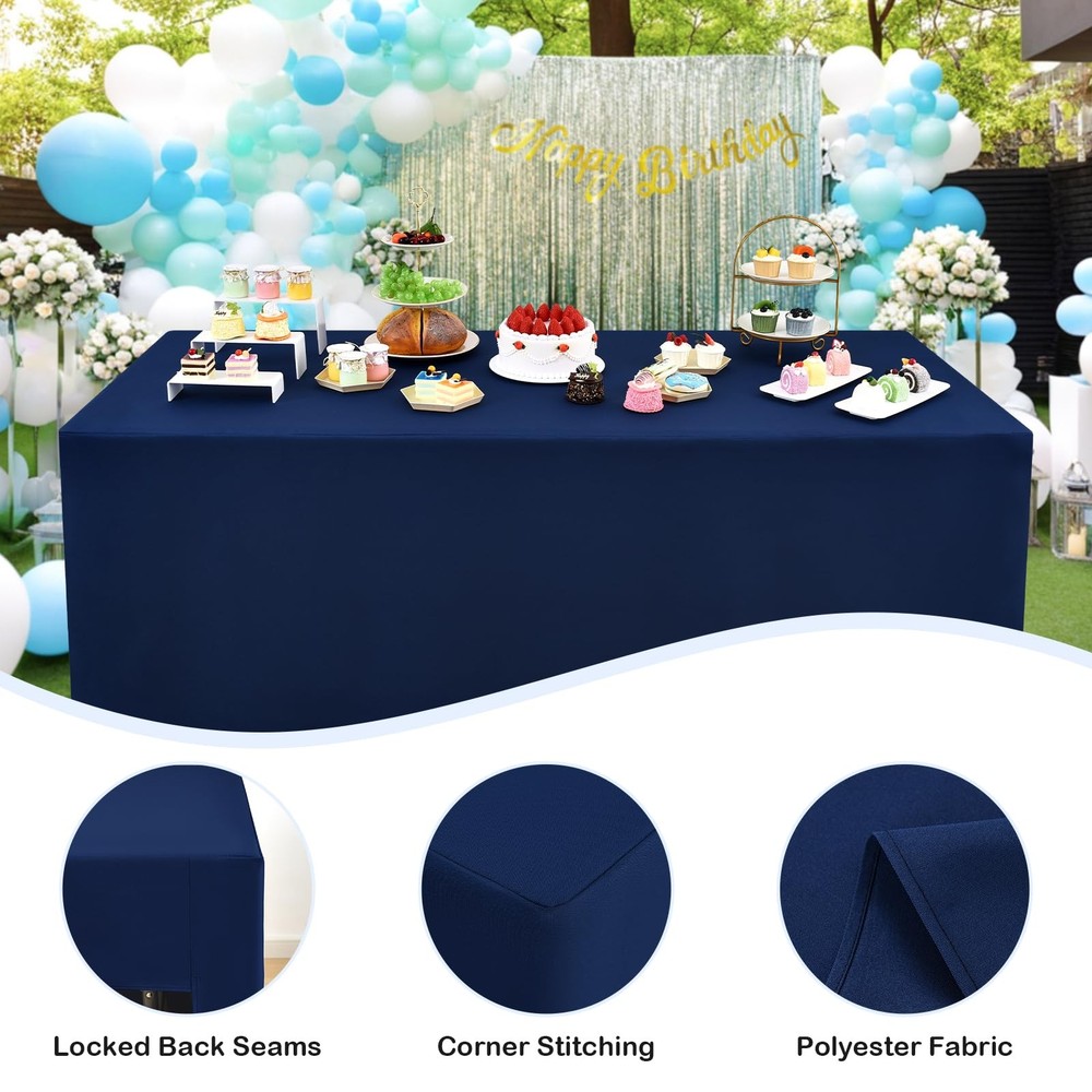 2 Pack Open Back Fitted Tablecloth 4ft Rectangle (48x24 Inch), 3-Sided Vendor...