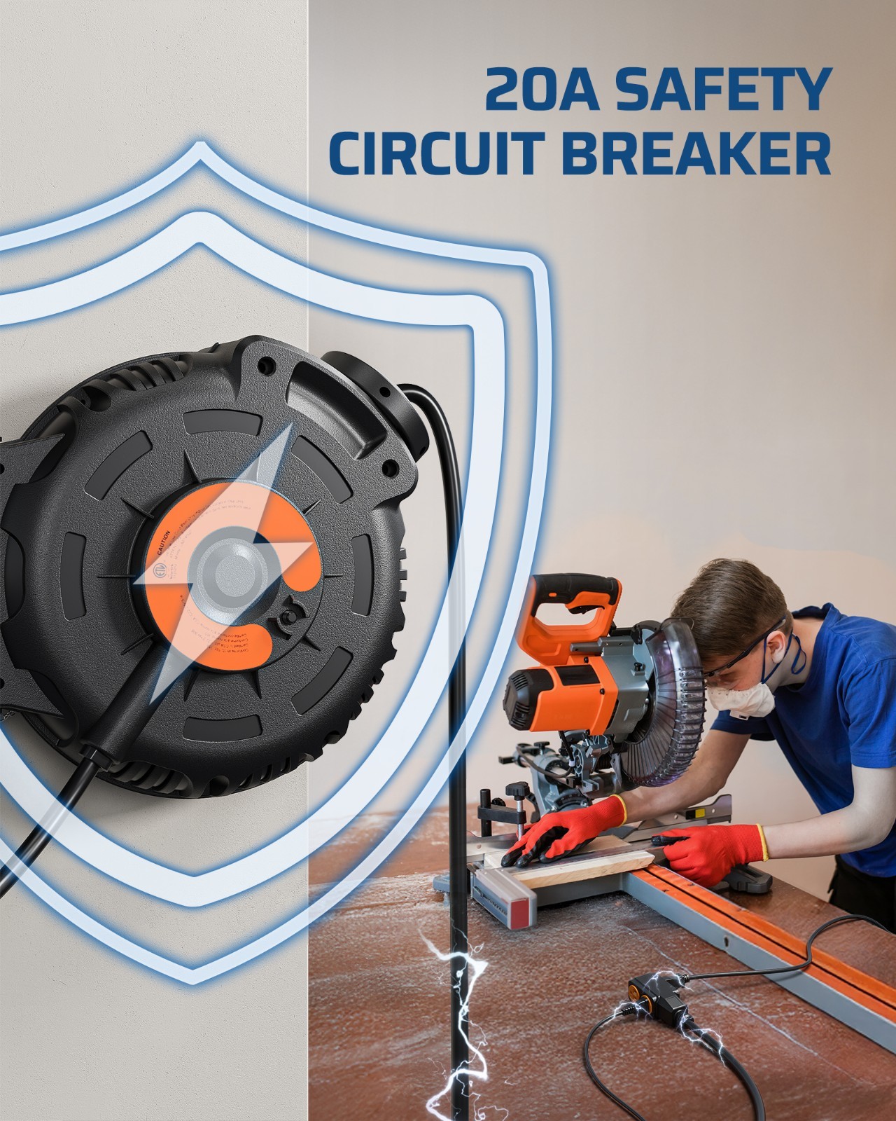 DEWENWILS Retractable Extension Cord Reel, 40FT 10AWG/3C SJTW Heavy Duty Power