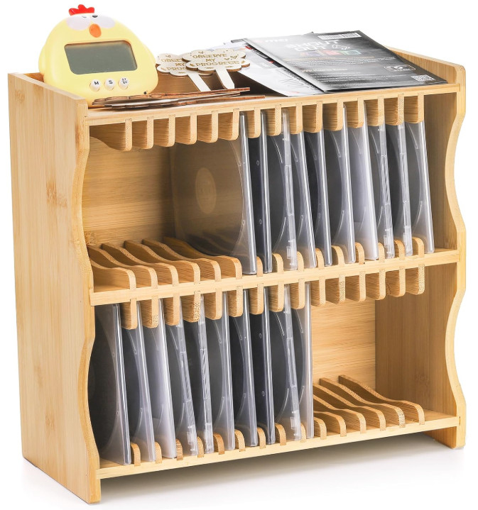 CD Holder Rack, Bamboo CD Rack Organizer with Rubber Feet, DVD Display Shelf ...