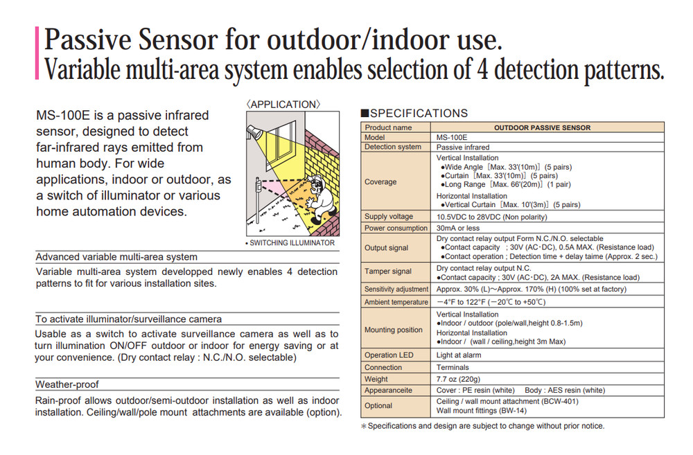 TAKEX MS-100E Outdoor / Indoor Variable Motion Detector