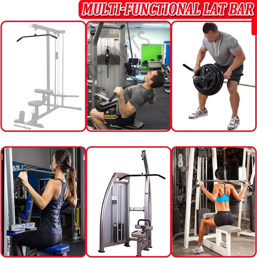 LAT Pull Down Bar Cable Machine Attachment Bar Accessories with Rubber Home Gym