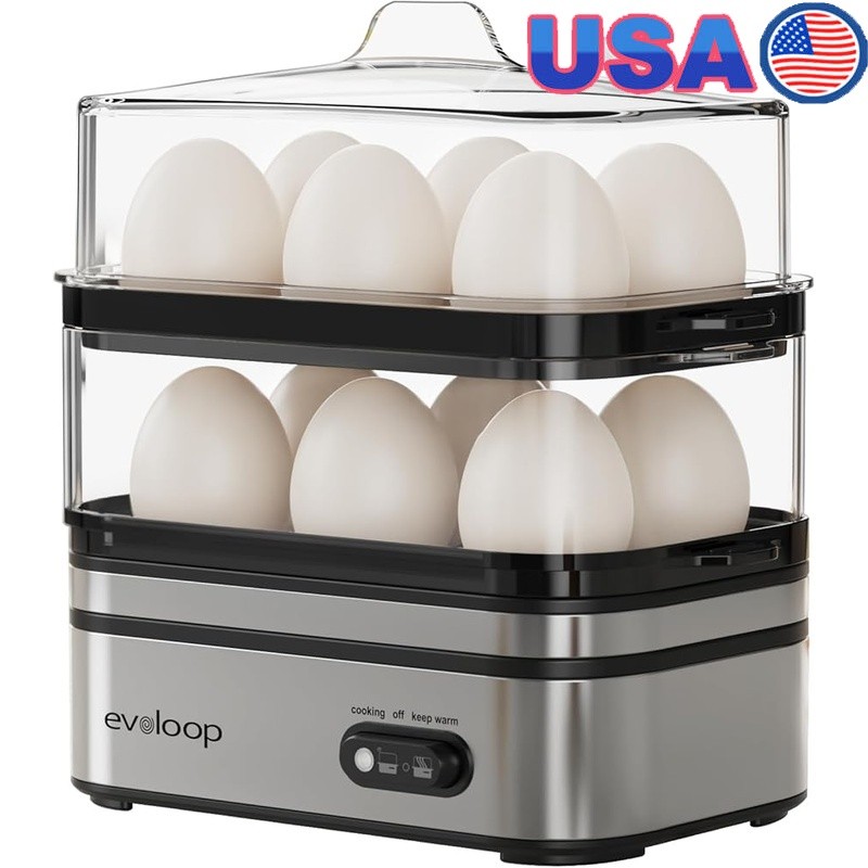 Stackable Egg Cooker Multi Function Boil Poach Steam 12 Eggs Fast Easy Clean New