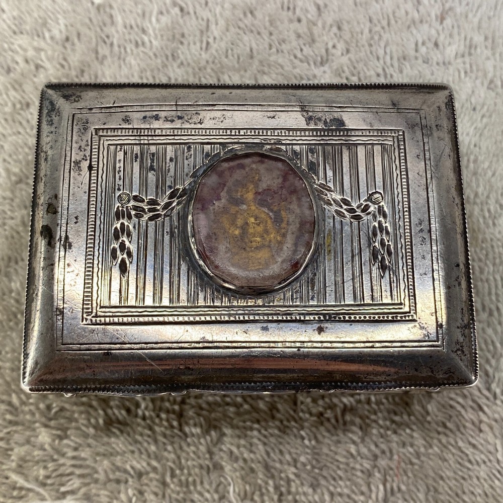 German 19th Century Embossed Farm Scene Solid Silver Table Snuff Box