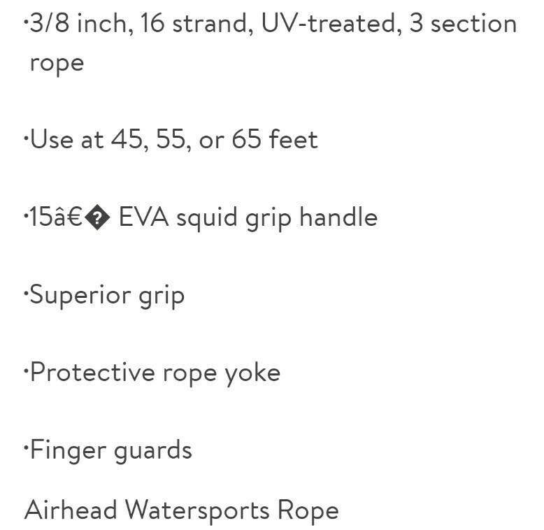 Airhead 3 Section Advanced Performance Wakeboard/Waterski Rope 65' w/ 15" Handle
