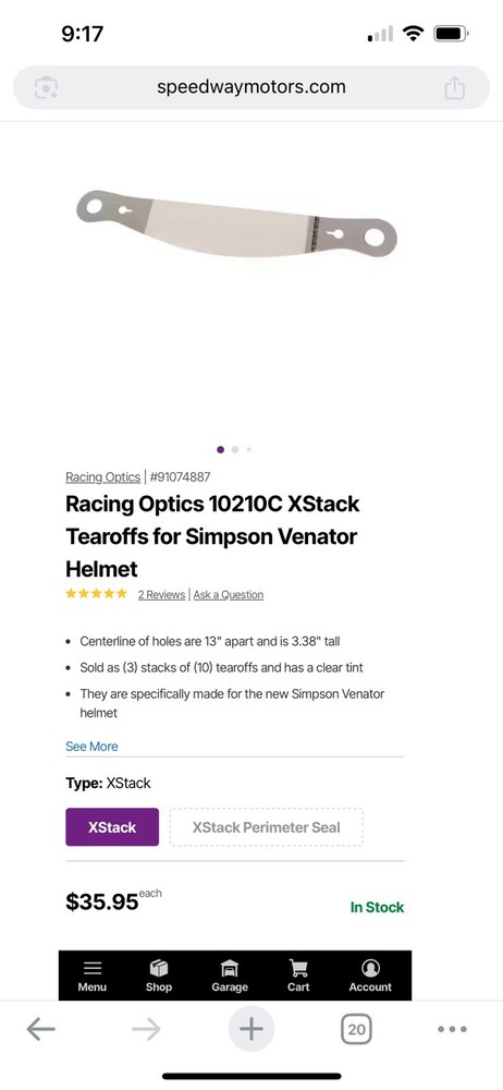 7 Racing Optics XStack Tearoffs 10210C Simpson