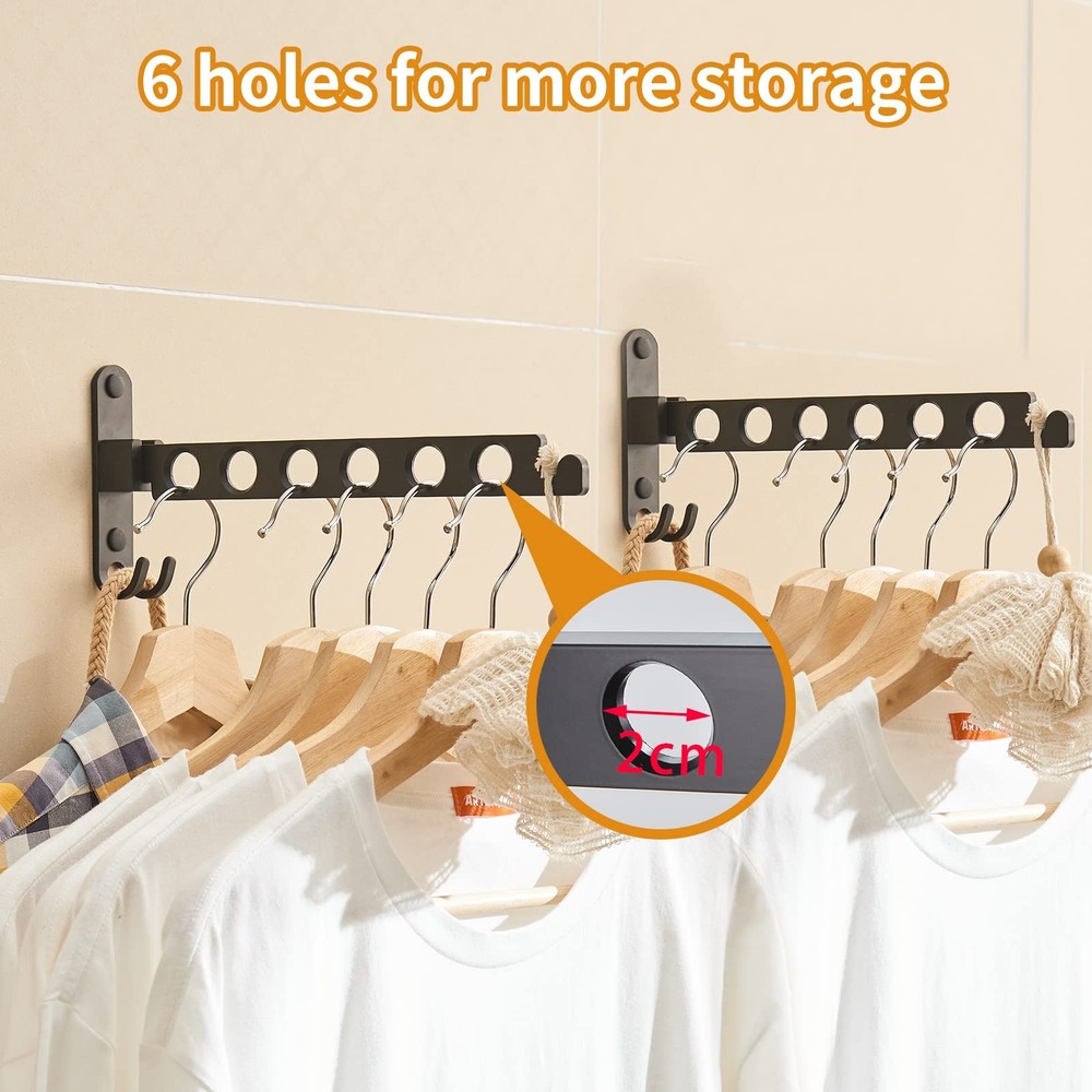 JOOM Retractable Folding Wall Mounted Clothes Hanger One pack, Matte Black