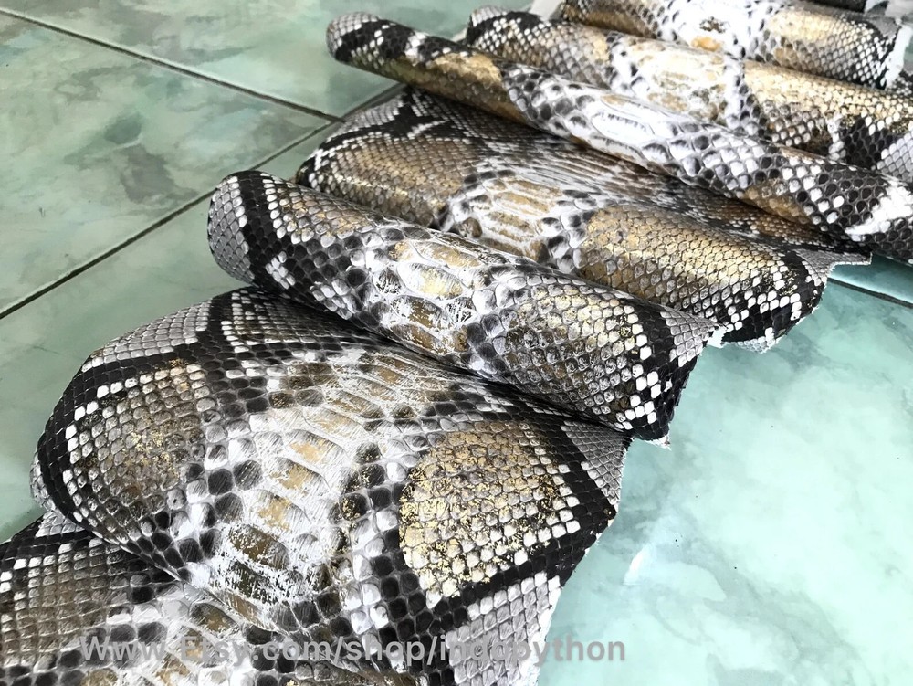 Genuine Python Leather, Natural Python leather, Hide Snake Skin, Gold SnakeSkin