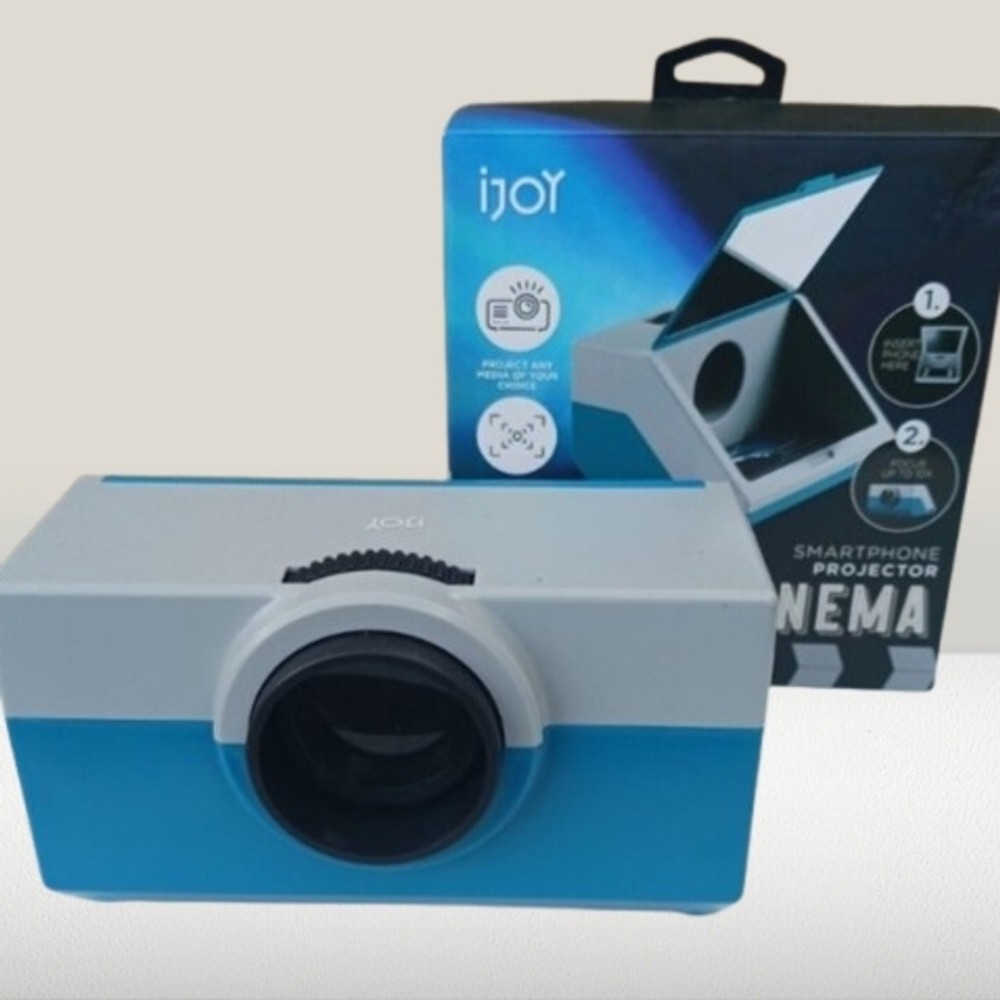 Blue and White Portable Audio Player with Seamless Connect Electronics Projector