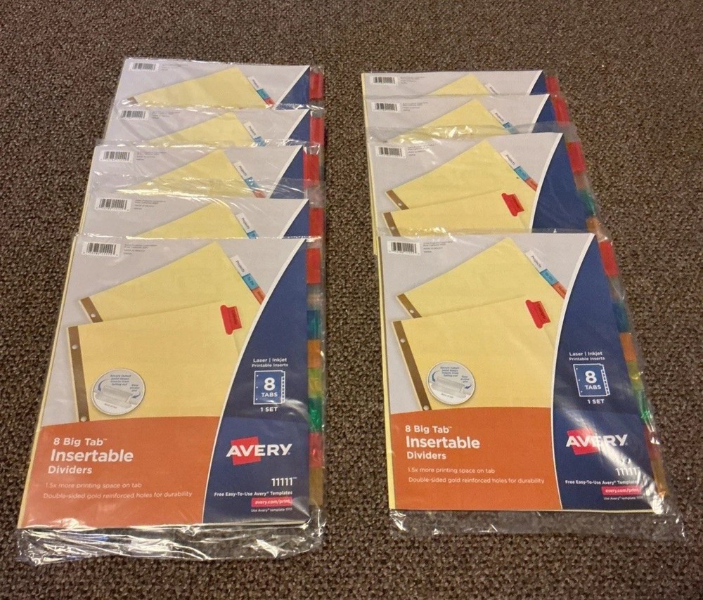 AVERY (9-PACK) Insertable Big Tab Dividers 3-Hole 8-Set Double-Sided Buff 11111