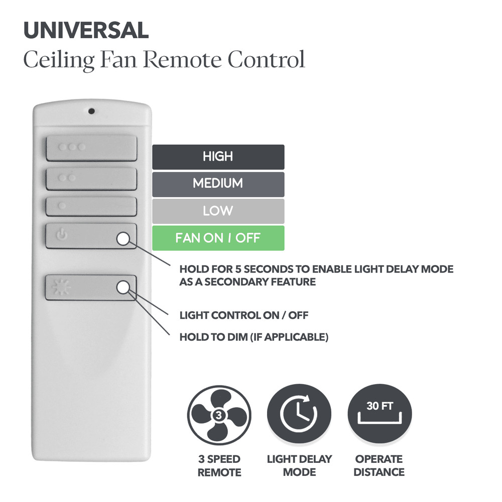 Universal Handheld Ceiling Fan Remote with Wall Mount, 3 Speed Controls