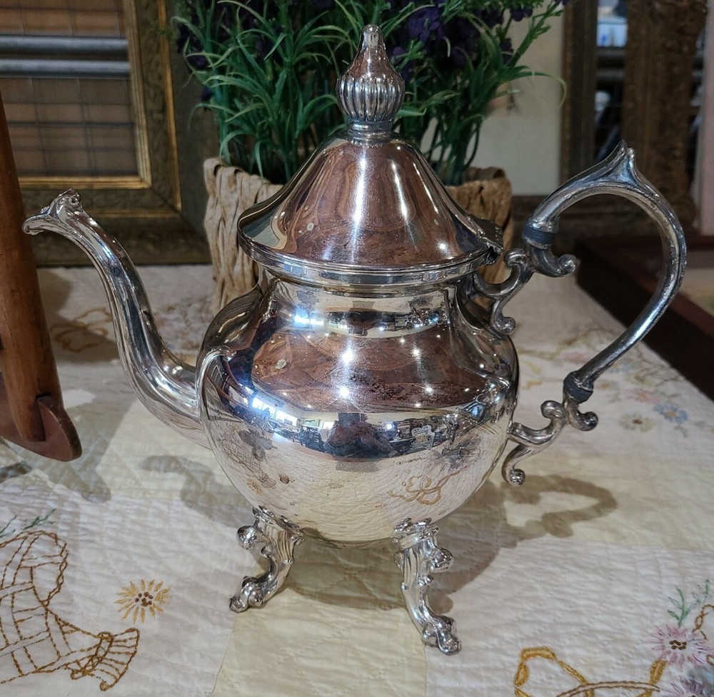 VINTAGE 3-PIECE TEA SET 1900's BIRMINGHAM SILVER CO. (BSC) SILVER COPPER