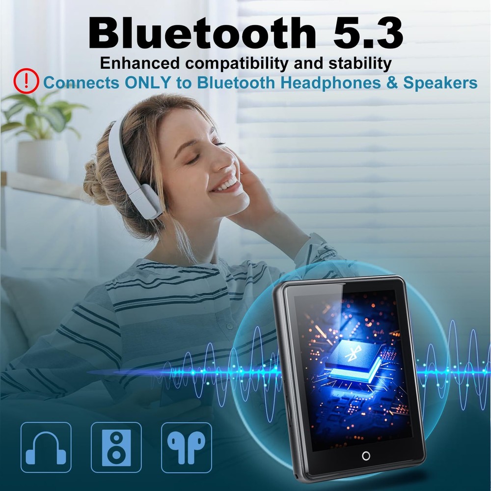 64GB MP3 Player with Bluetooth 5.3, 2.8-inch Touchscreen, Speaker, 18 Soothin...