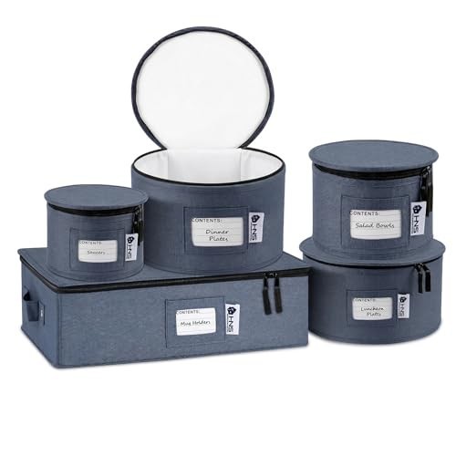 5-Piece Hard Shell Storage Containers Set for Dinnerware, Glasses & Plates - Stu