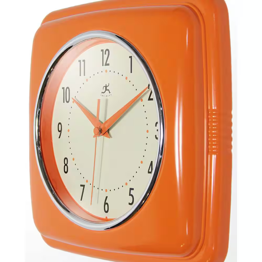 Square Retro Orange Wall Clock