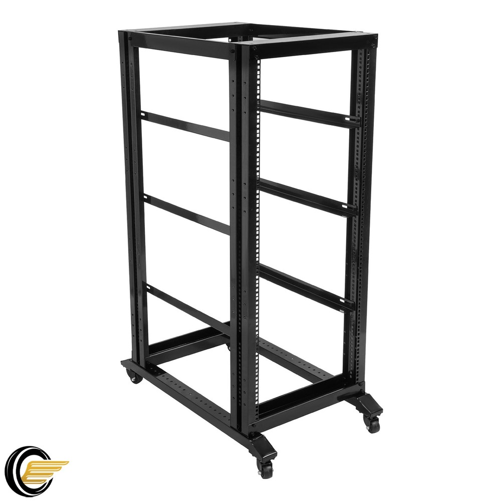 27U 4 Post Open Frame Network Data Server Rack W/ L Rails 22" Adjustable Depth