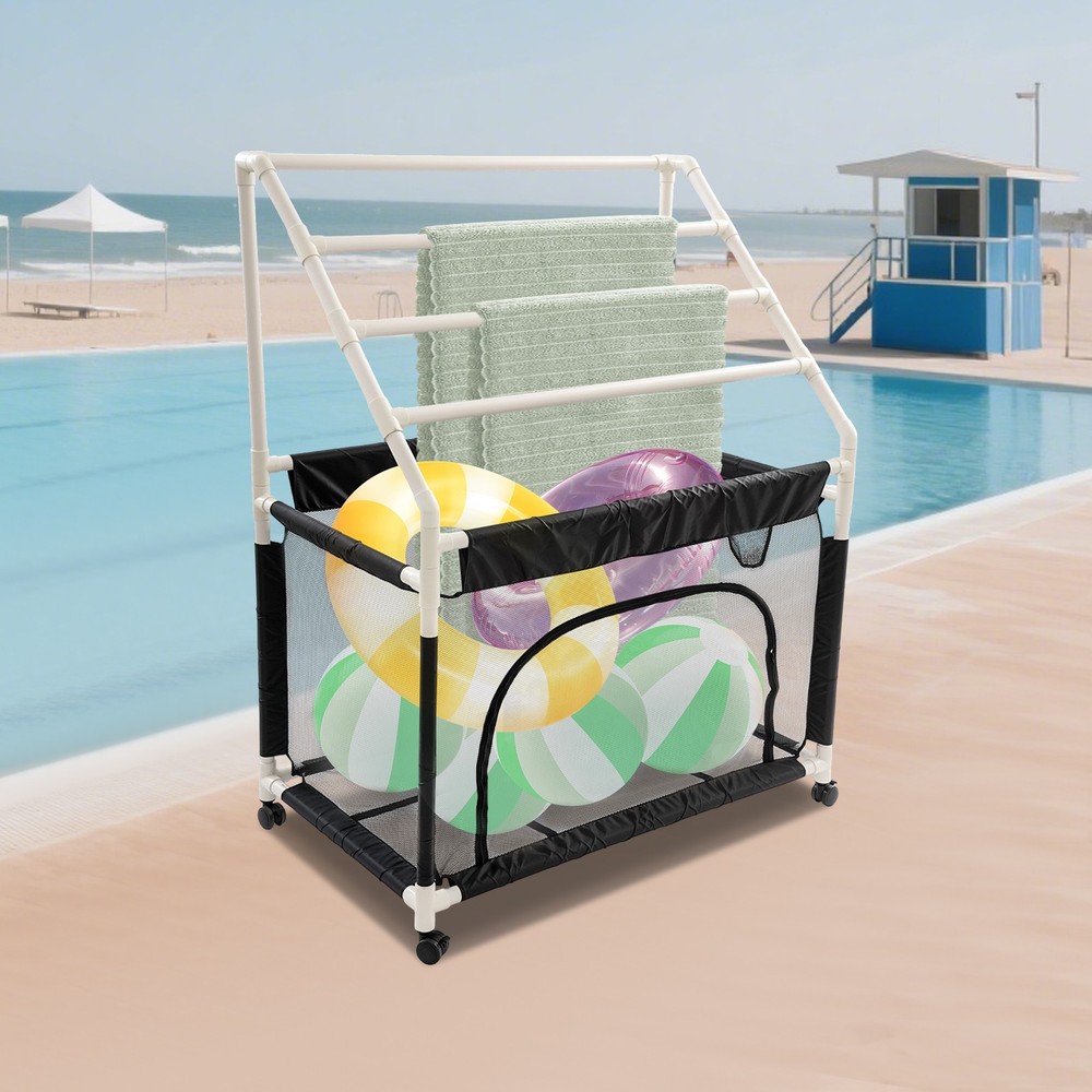Rolling Pool Noodle Storage Organizer Bin with Mesh