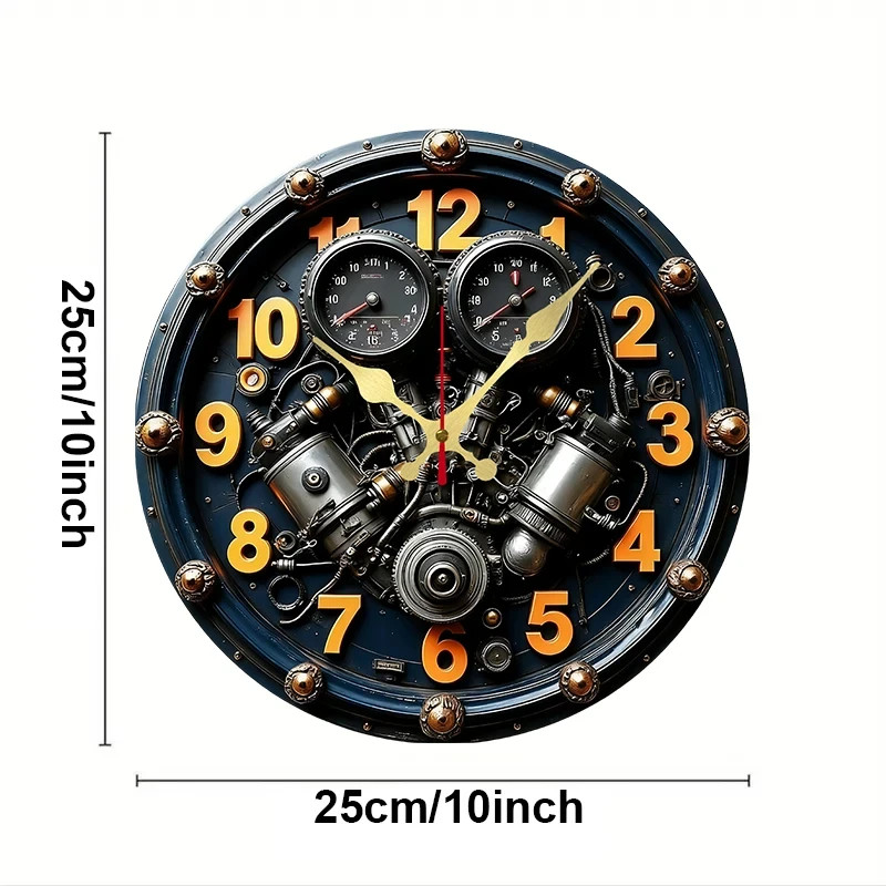 Modern 25cm Wall Clock – 2D Home Car Engine Design