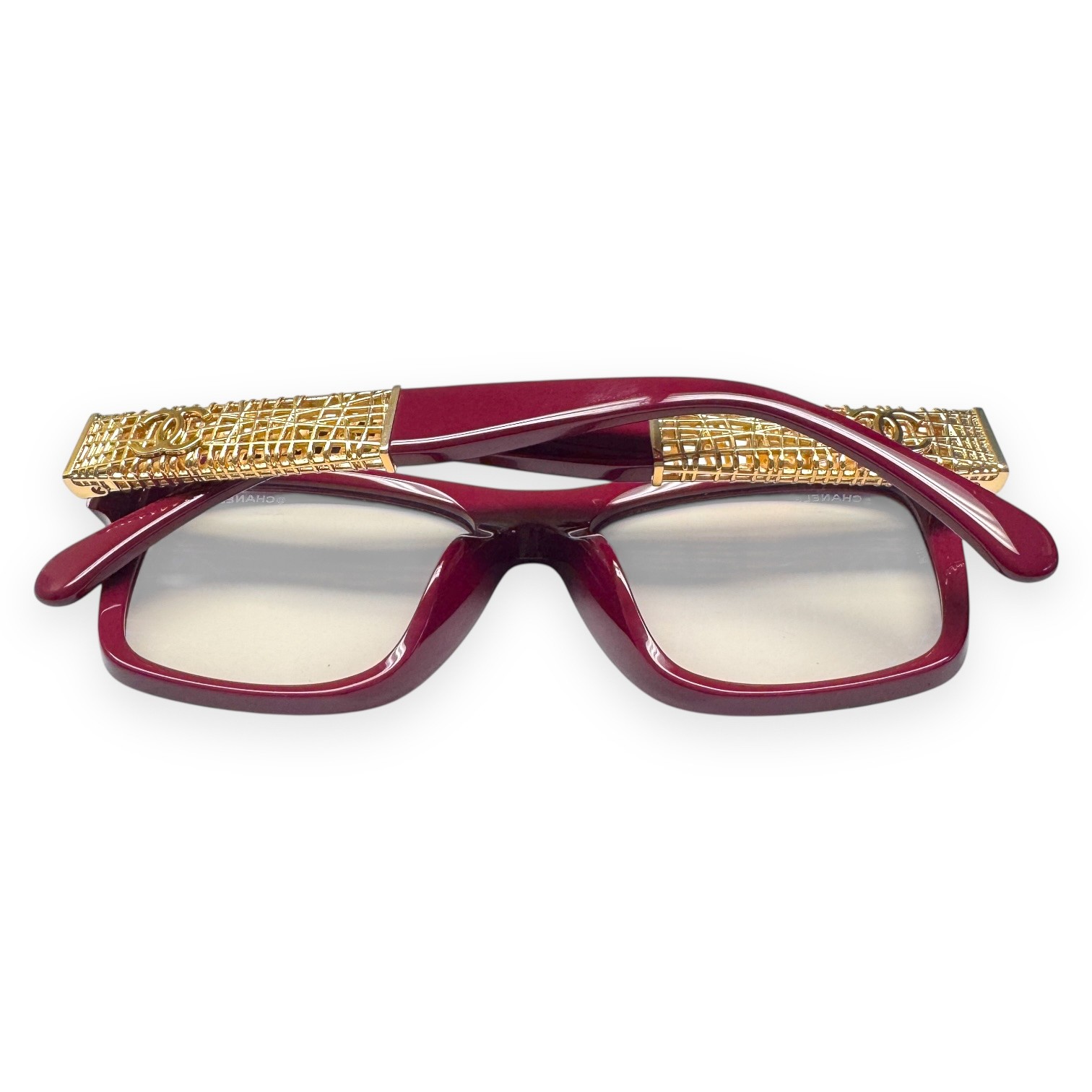 Chanel Blue Light Glasses ch3478SA Dark Red Gold Jewel Tweed 51mm with Case