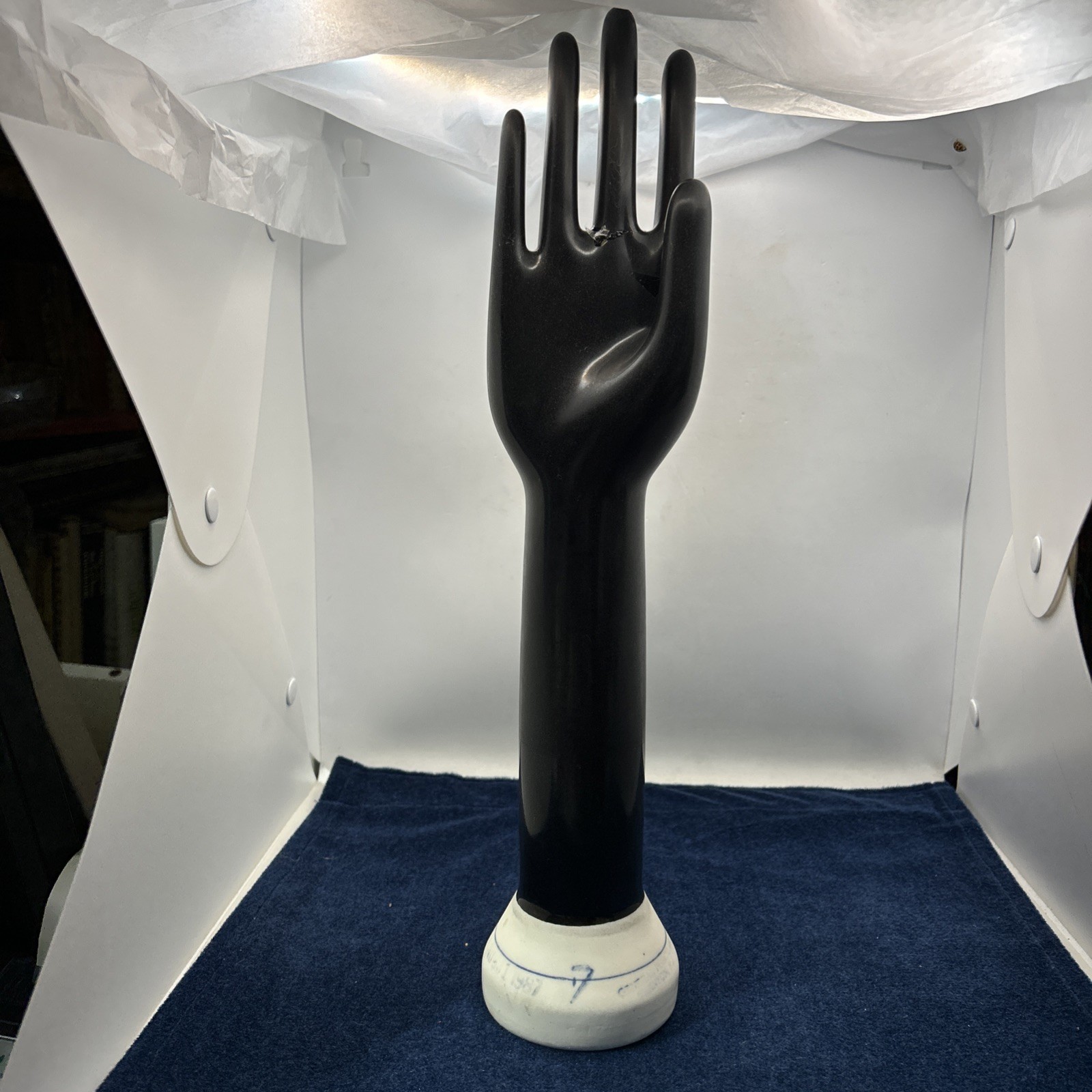 Vintage Industrial Porcelain Black Hand Glove Mold Form Jewelry Display Trade
