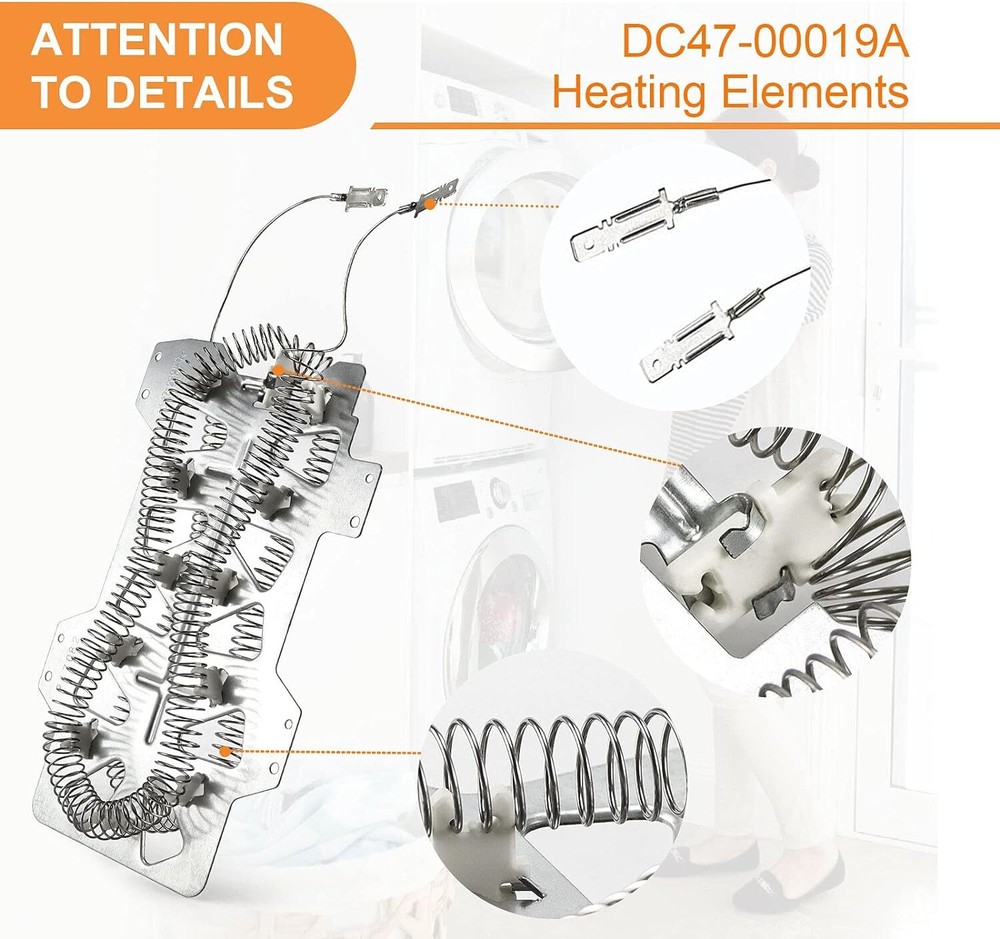 6 Pack DC47-00019A Dryer Heater Heating Element replacement for Maytag Samsung
