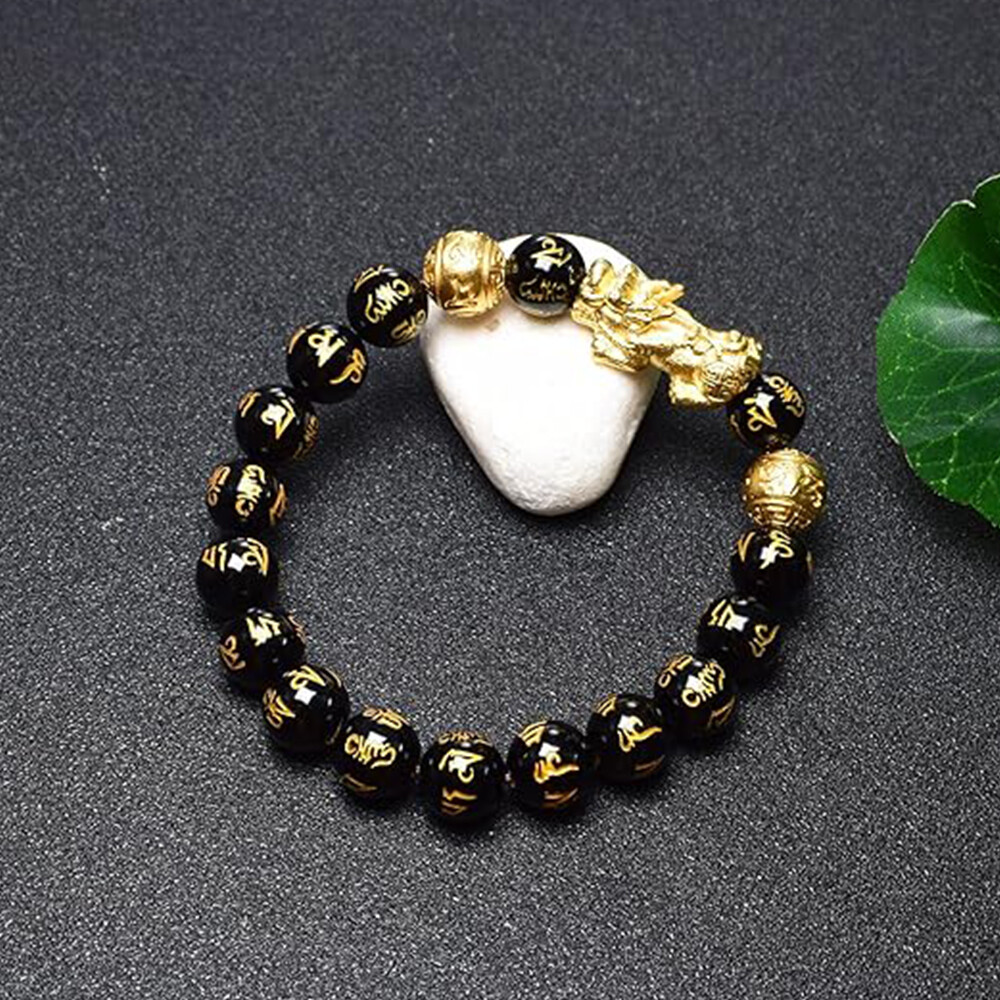 Feng Shui Black Obsidian Beads Pixiu Bracelet Attract Wealth Good Luck Jewelry