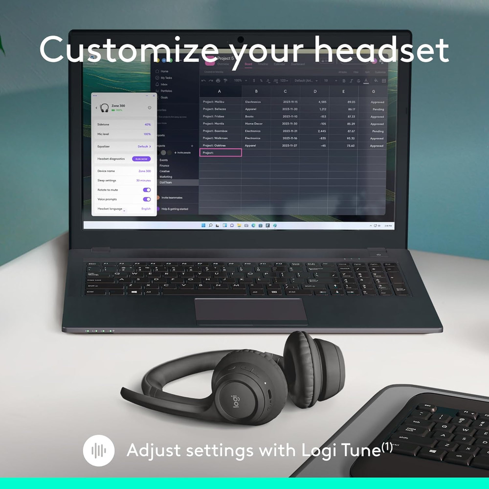 Zone 301 Wireless Bluetooth Headset with Noise-Canceling Microphone, Compatible