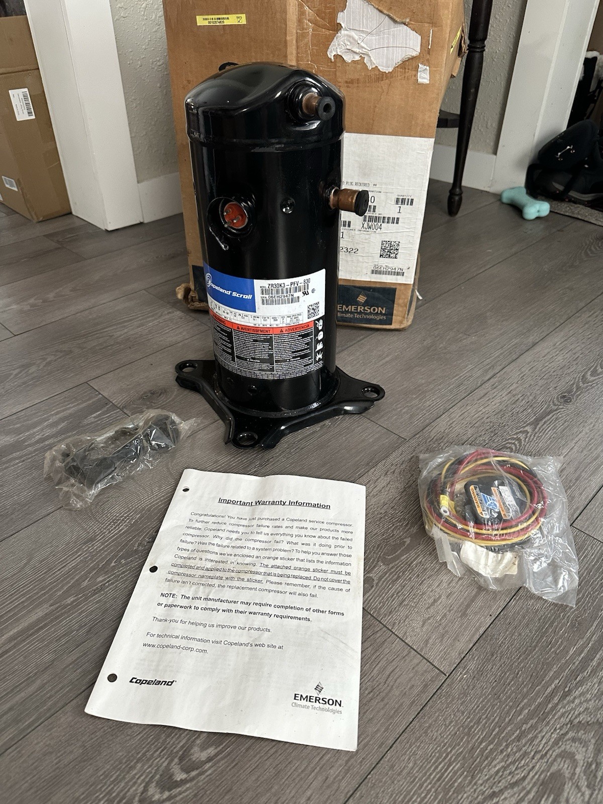 New Copeland Scroll Compressor ZR30K3-PFV-230/1/60 VAC-R-22-AC Heat Pump