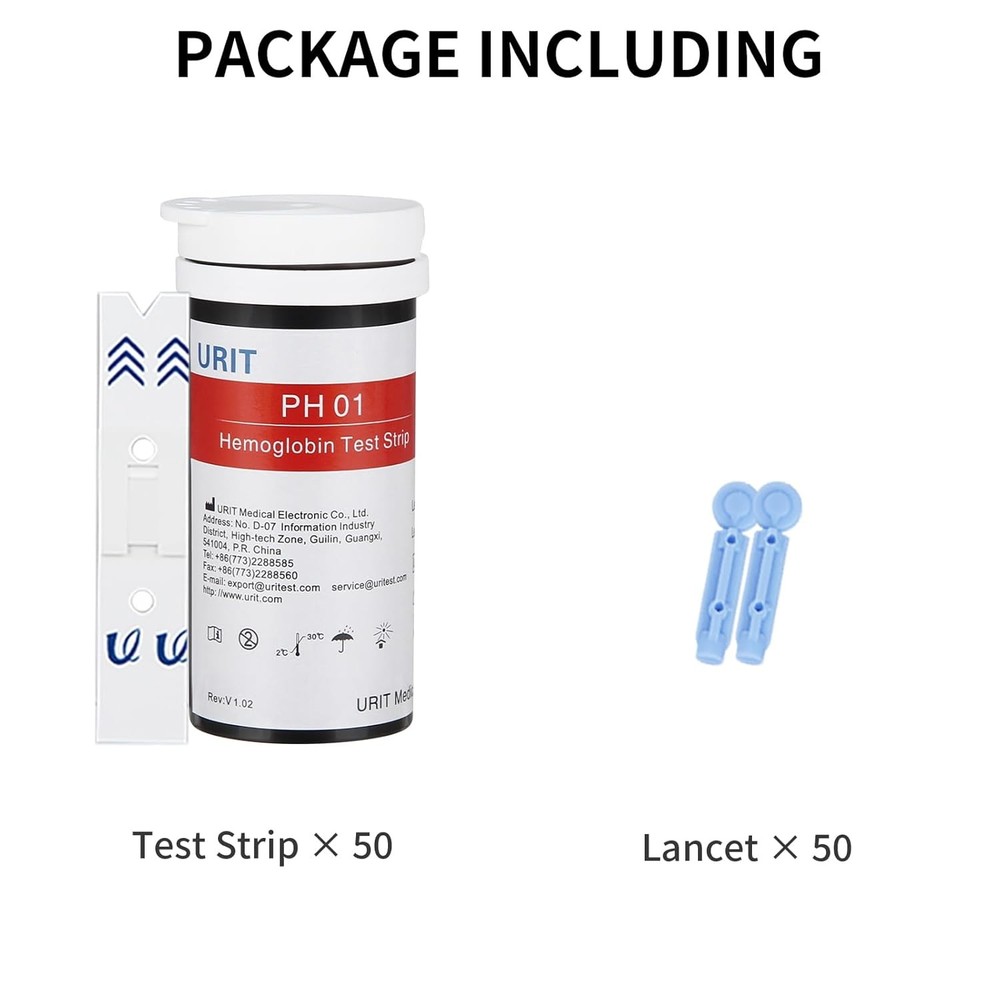 URIT Hemoglobin Test Meter (Meter is not Include 50 Test Strips with 50 Lacets.