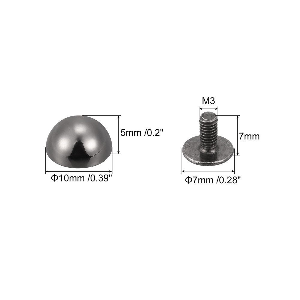 10x6mm Screw Back Rivets Solid Round Head Leather Studs Black 10 Sets
