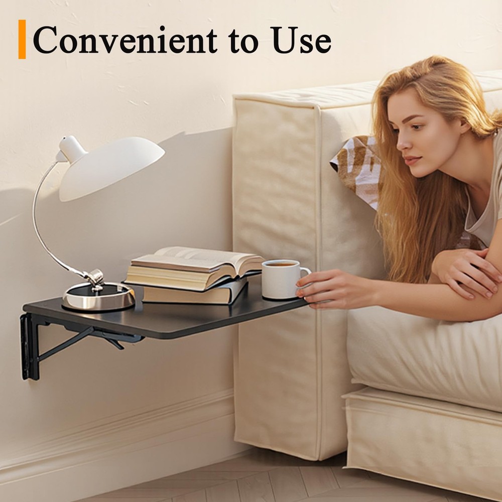 Floating Nightstand Shelf, Wall Folding Table Bedside Shelf for Small Space B...