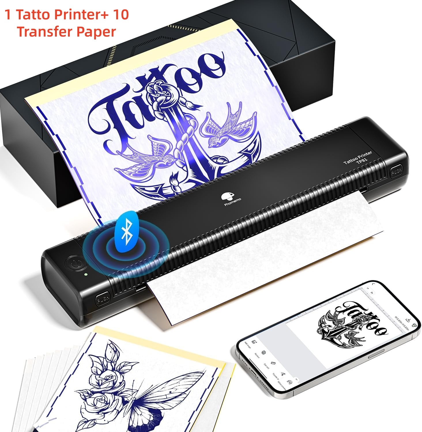 Phomemo Bluetooth Tattoo Stencil Printer Wireless Thermal Machine with 10 Papers