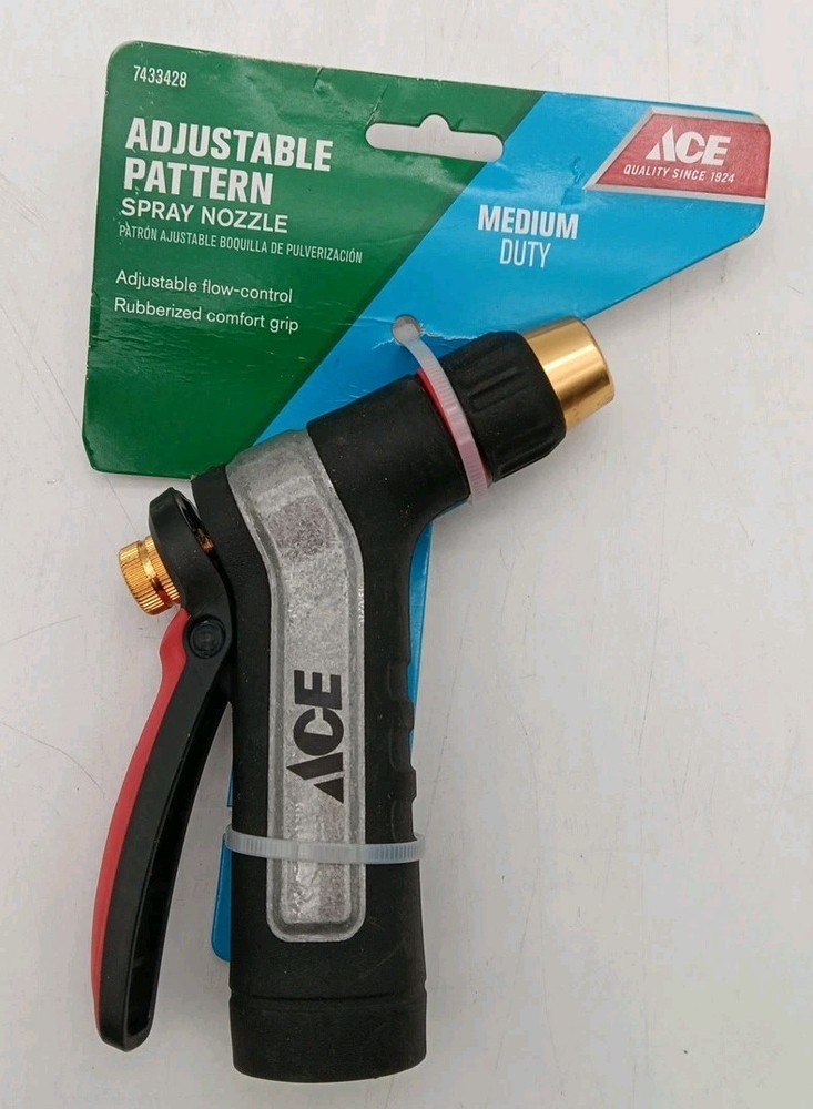 Ace Rubberized Grip Adjustable Pattern Spray Metal Hose Nozzle