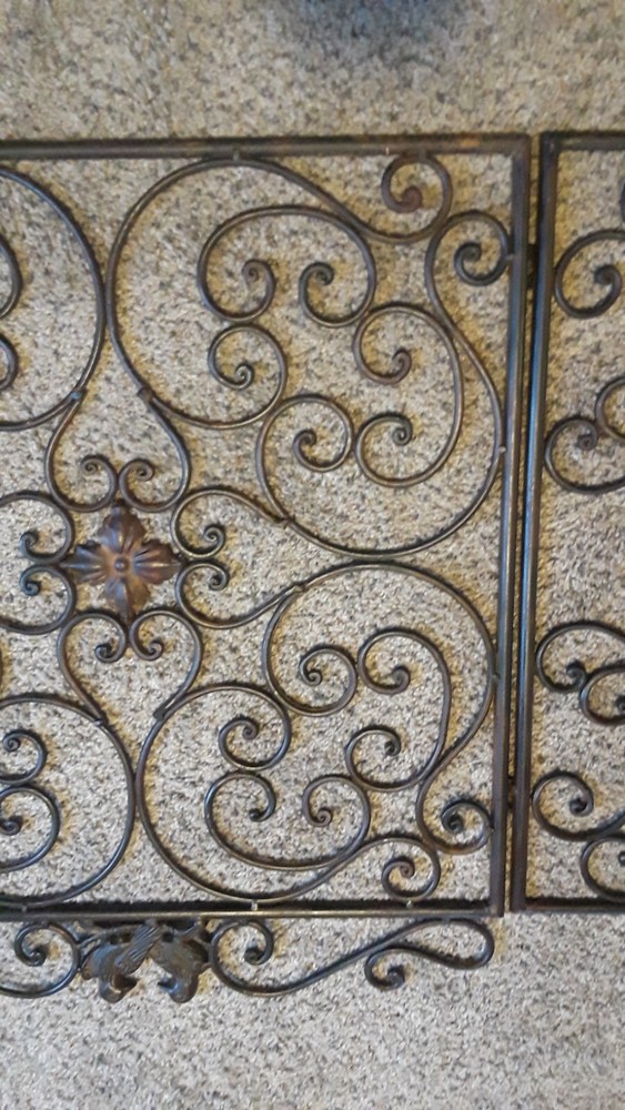 Wrought Iron Fireplace Screen, 3 Panel, Bird Accent