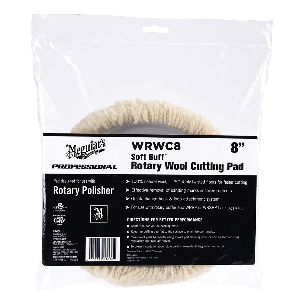 Meguiars WRWC8 Soft Buff Rotary Wool Cutting Pad, 8 inch