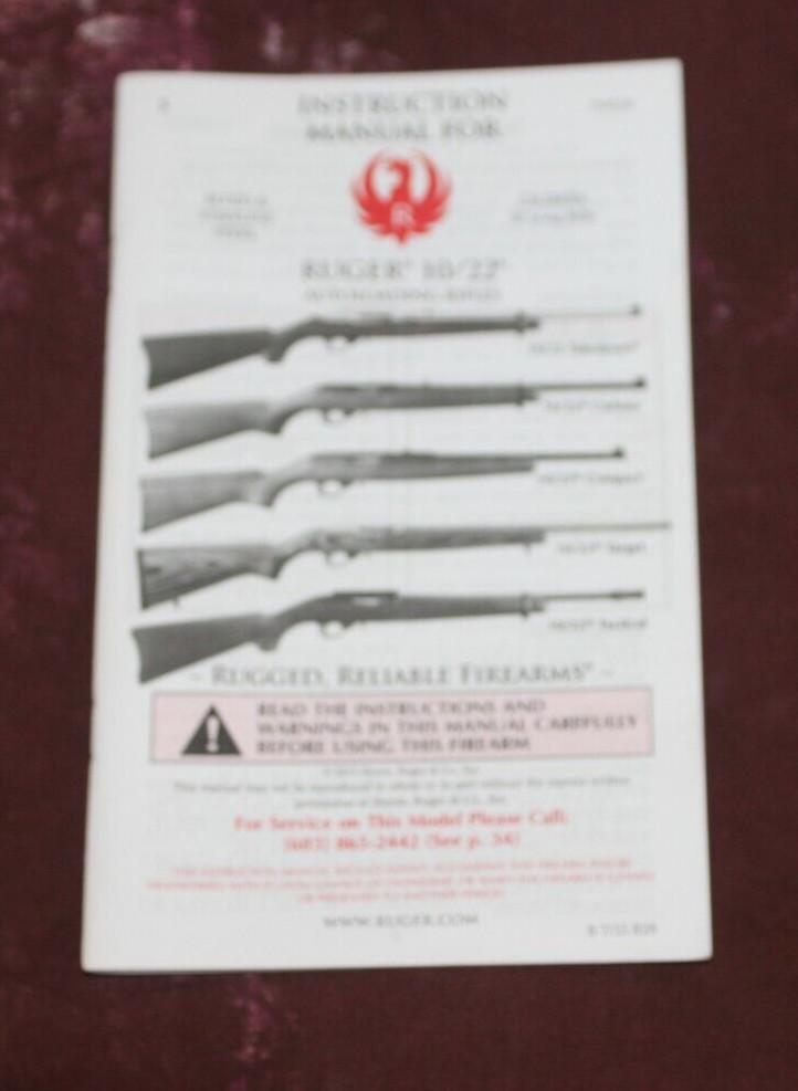 2015 Ruger 10/22 Autoloading Riles Instruction Manual