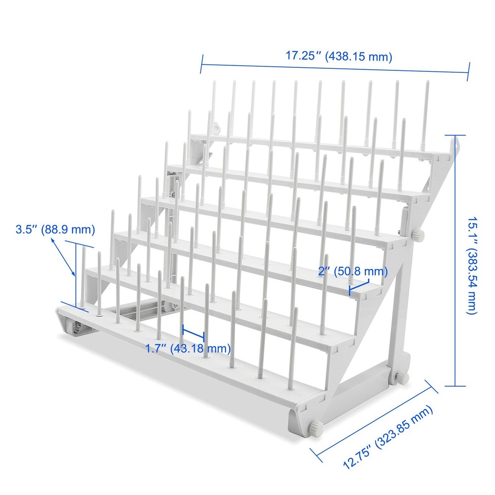 60 Spool Thread Rack Stand Long Pegs White Plastic Holder Organizer STS60D